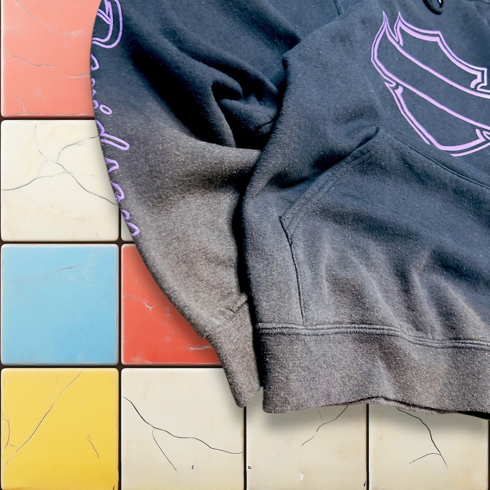 VTG Harley Davidson Faded Hoodie Sweatshirt Y2K Woman S Black‎ Purple Pullover - Picture 9 of 13